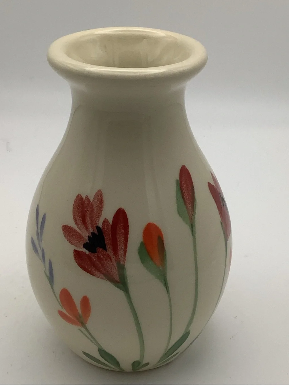Emerson Creek Pottery Hand Painted Red Poppy Flower Design Vase